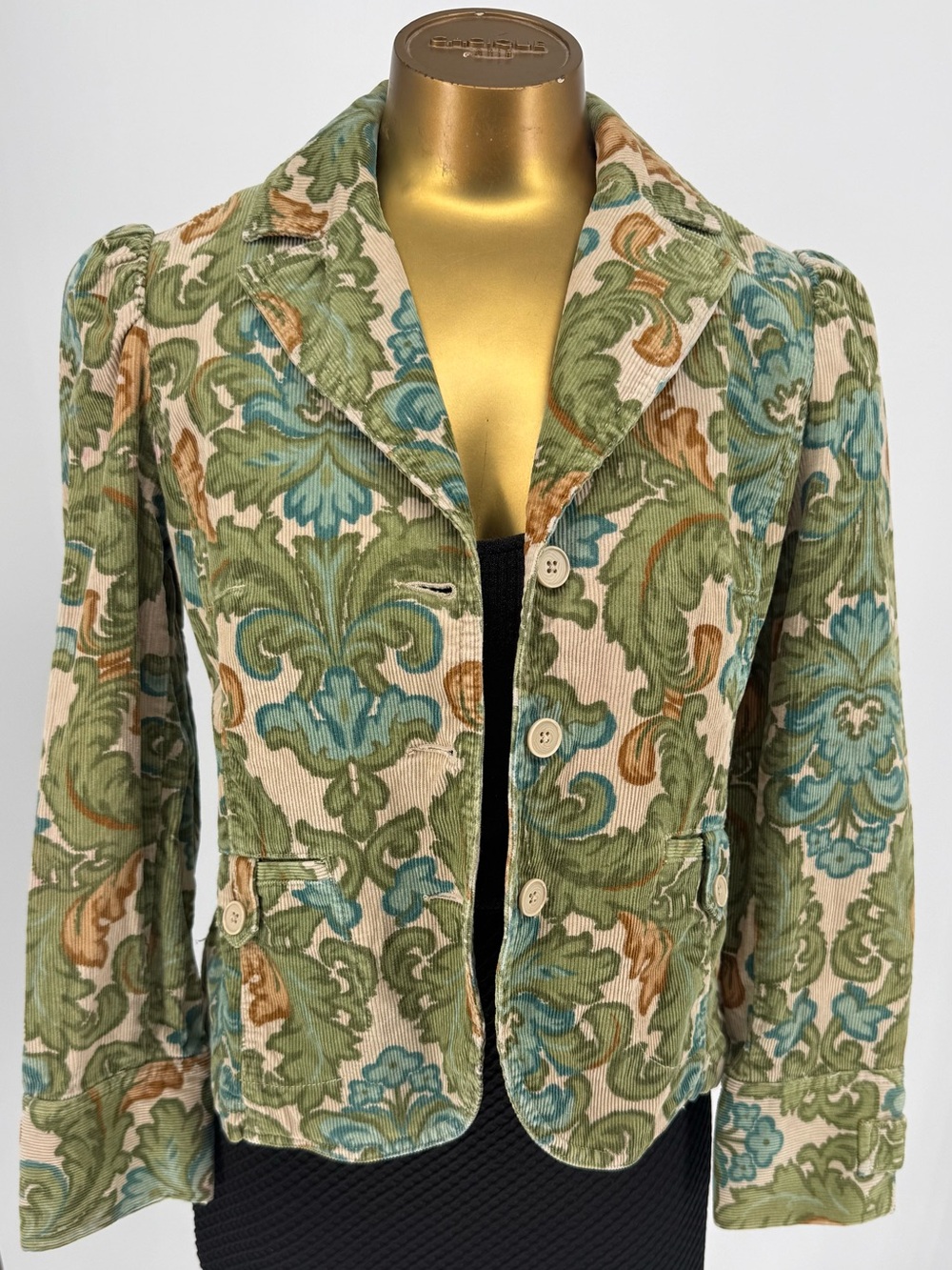Ann Taylor LOFT Green Multi-Print Corduroy Blazer Jacket Size 6 Petite